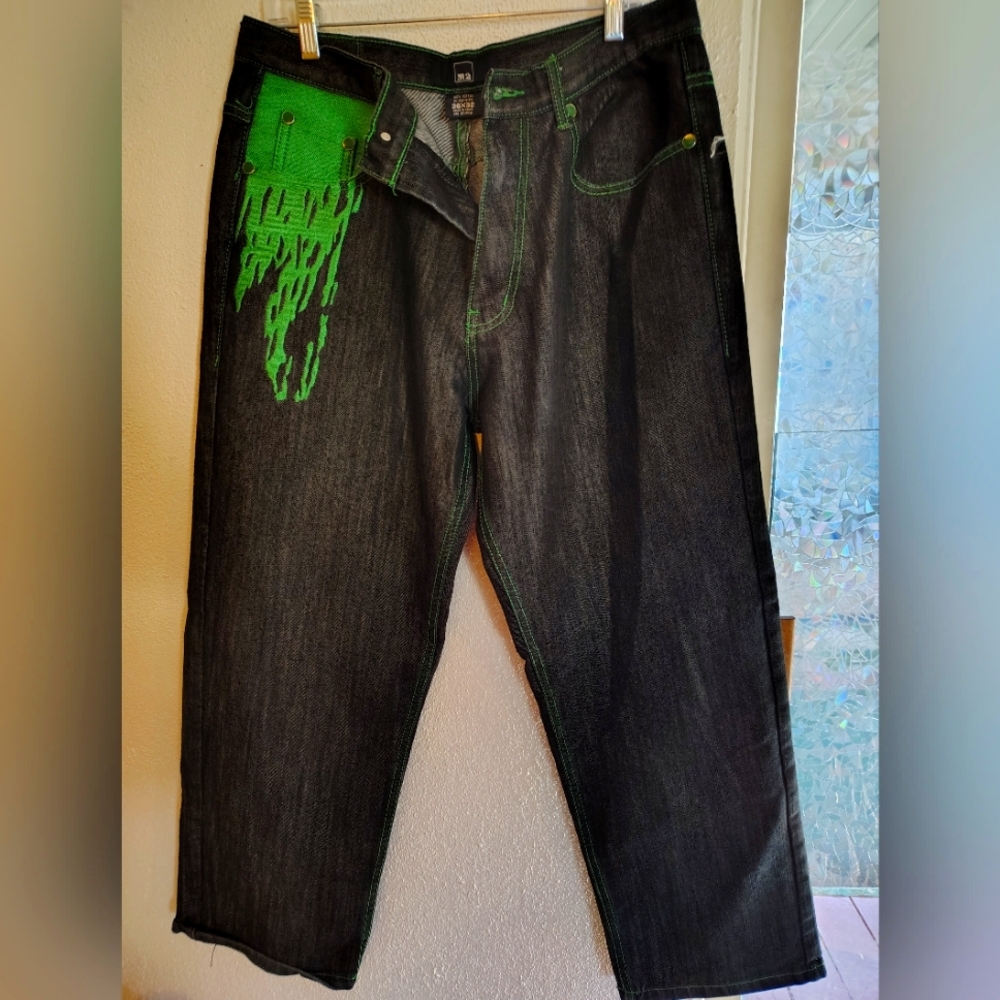Stylish Black and Green Men's Jeans